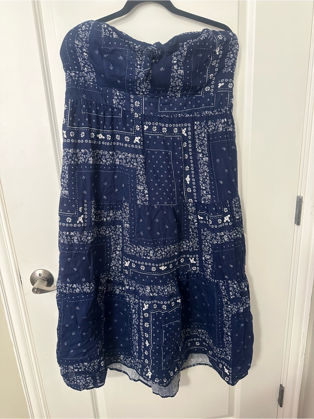 Strapless Navy Bandana Print Cotton dress